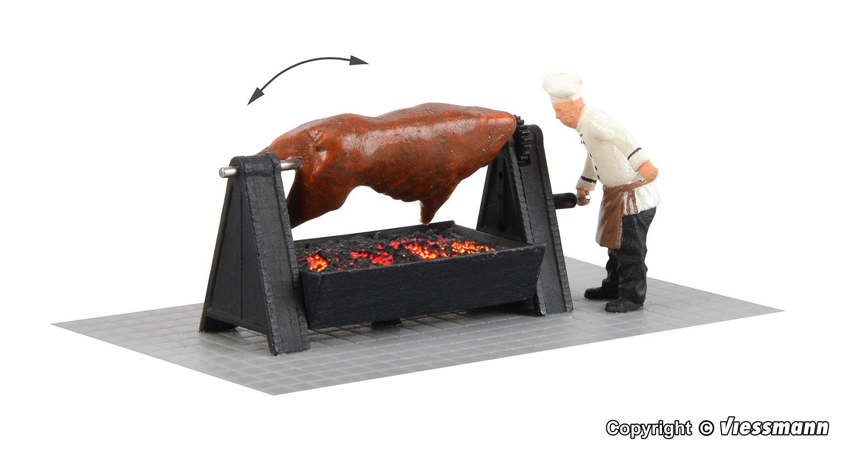H0-Grill mit drehendem Ochsen und Glut