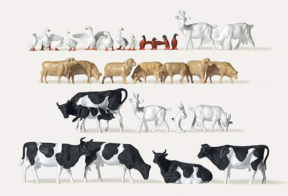H0-Tiere auf dem Bauernhof, 30 Figuren