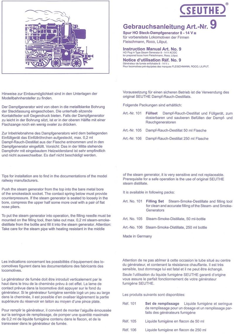 Spur H0 Steckdampfgernerator, 10-14V = ~